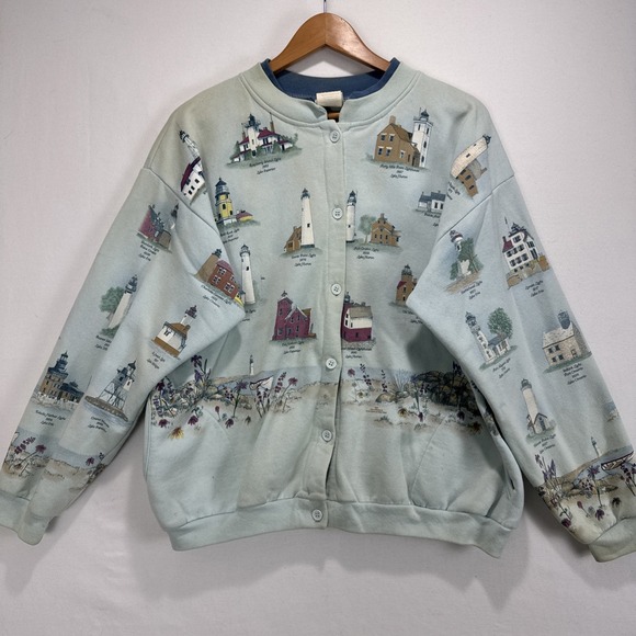 Artisans Sunschein Designs Sweaters - Artisans Sunschein Designs Michigan Lighthouse Cardigan USA 90s All Over Design‎